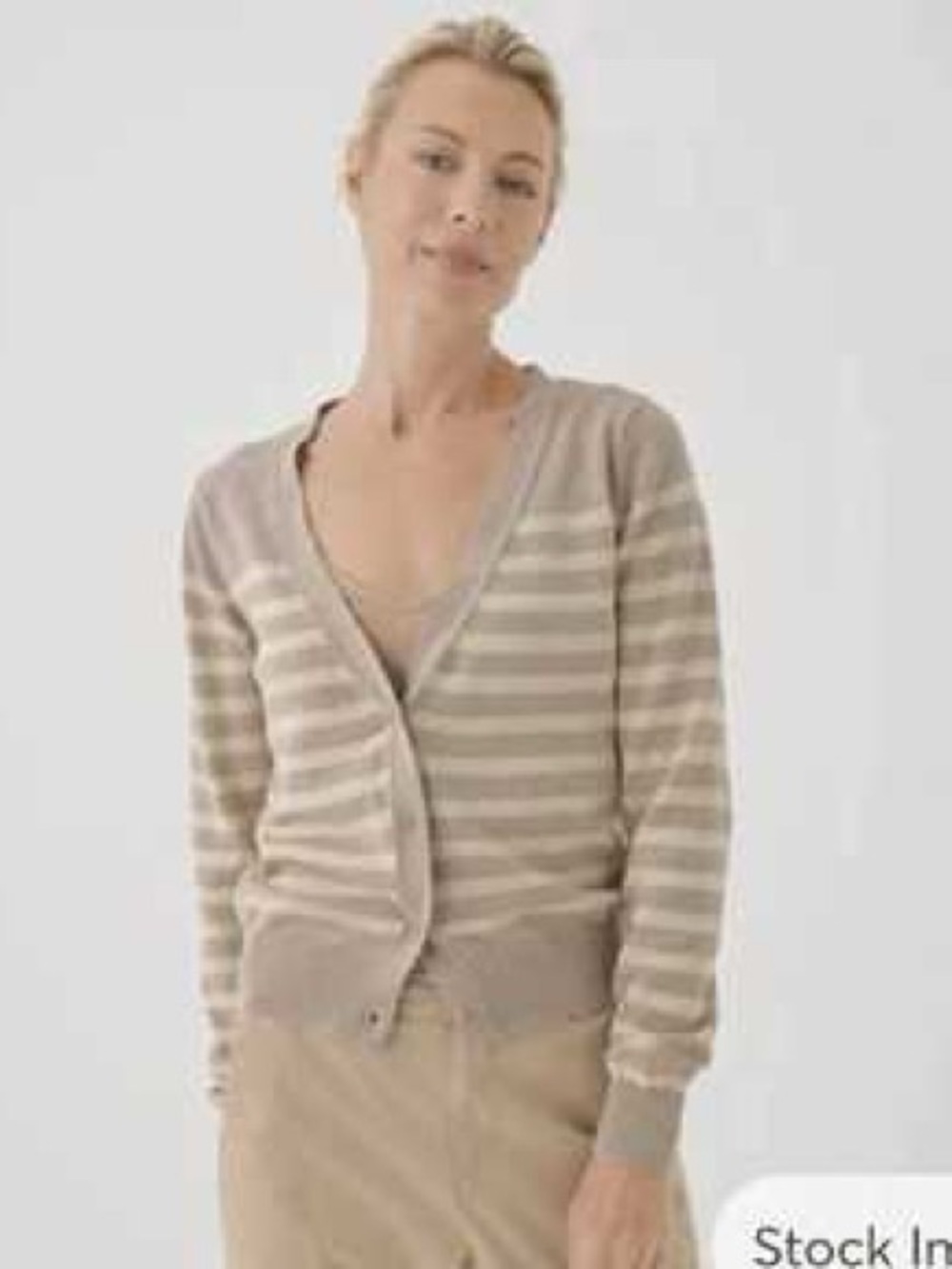 Pact Striped V-Neck Cardigan in Taupe and Beige